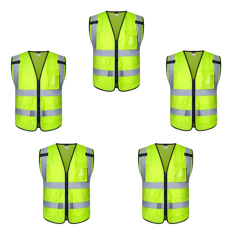 Dib Safety Vest Reflective ANSI Class 2, High Visibility Vest with Pockets and Zipper, Hi Vis Yellow 5 Pack L - Image 1